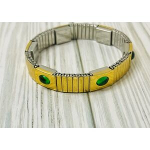 Magor Vintage Stainless Steel Magnetic Gold Green Stones Bracelet.
